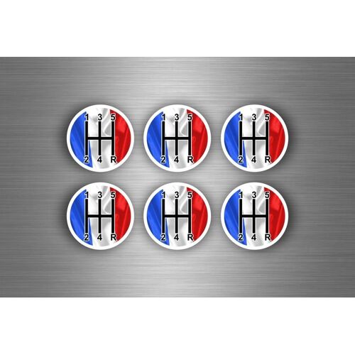 6x Autocollant Sticker Voiture Pommeau Vitesse Drapeau France Boitier Levier