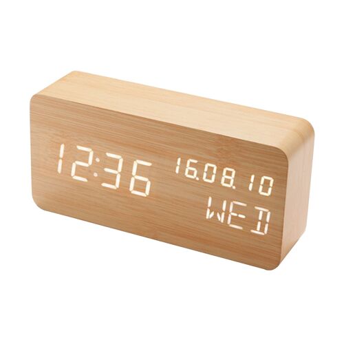 Réveil en bois à LED avec commande vocale, horloge de Table numérique à luminosité réglable, horloge électronique de bureau pour chambre à coucher et chevet