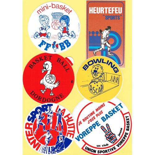 Lot 12 Autocollants Publicitaires Thème Sports Ballon Balle Boule : Assoc. St Sauveur - Basket - Bowling - Heurtefeu - Intersport - Lycée Sarlat - Sport Pour Tous - Tournoi Espoirs Bordeaux - Stickers
