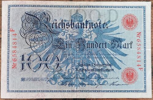 Billet Allemagne 100 Mark 7 - 2 - 1908 / Reichsbanknote / Rouge