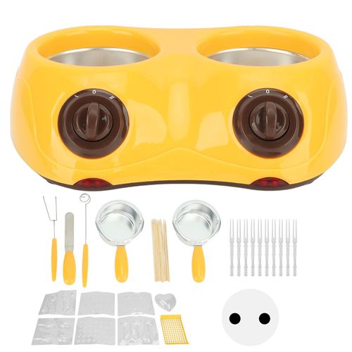 Machine à fondre le chocolat électrique, appareil à fondue au chocolat avec outil de cuisine à Double Pot, EU 220-240V jaune