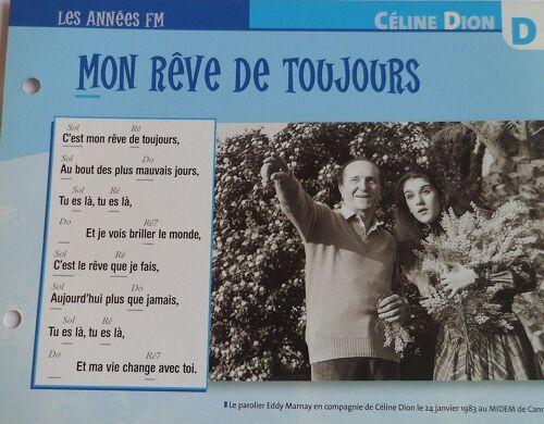 Fiche Chanson Mon Rêve De Toujours Céline Dion