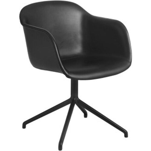 Chaise avec accoudoirs Fiber cuir noir & piètement pivotant aluminium - Muuto