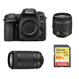 NIKON D7500 reflex 20.9 mpix KIT AF-P 18-55MM F3.5-5.6G VR + objectif AF-P 70-300MM F4.5-6.3 ED VR DX + 64GB SD card