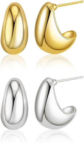 Cmjaagur-2 Paires Boucles D'oreilles Or Goutte D'eau Femme Boucle Doreille En Sterling Argent 925 Boucles D'oreilles Créoles Épaisses Clous D'oreilles Hypoallergéniques Bijoux Cadeau Pour Fe[M1205]