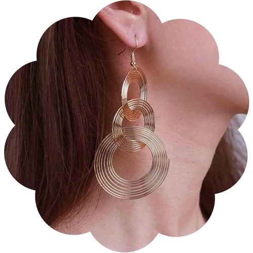 Cmjaagur-Boucles D'oreilles Pendantes Rondes Bohème Années 70 - Longues Boucles D'oreilles Rondes En Métal - Boucles D'oreilles Pendantes À Trois Crochets - Bijoux Pour Femmes Et Filles[M2634]