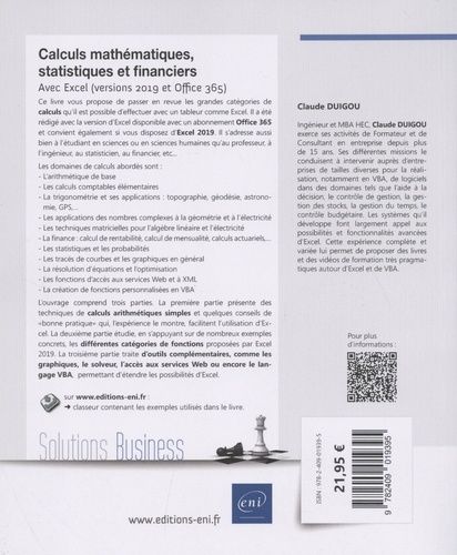 Calculs Mathématiques, Statistiques Et Financiers - Avec Excel (Versions 2019 Et Office 365)