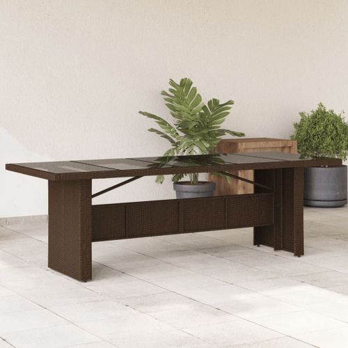 Vidaxl Table De Jardin Avec Dessus En Verre Marron Résine Tressée