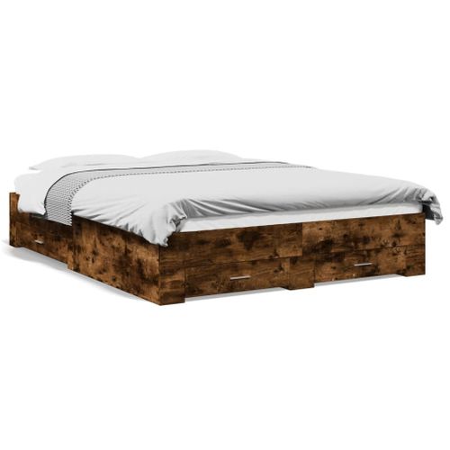 Vidaxl Cadre De Lit Avec Tiroirs Sans Matelas Chêne Fumé 140x200 Cm
