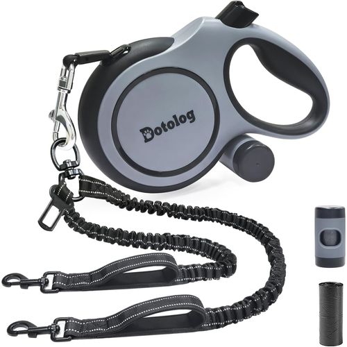 Laisse Rétractable Pour Chien 8 M, Extensible Laisse Chien De Taille Moyenne Et Grande (Jusqu'à 50kg), Avec Corde Élastique Double Et Inserts De Ceinture De Sécurité (Gris, 8m)