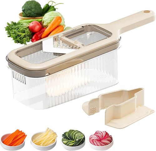 Mandoline Cuisine,5-En-1 Mandoline Réglable,Cuisine Coupe Legume Multifonctions,Trancheur De Légumes Manuel-Coupe Legume Oignon Carotte Concombre,Avec Protège-Main Et Boîte De Rangement