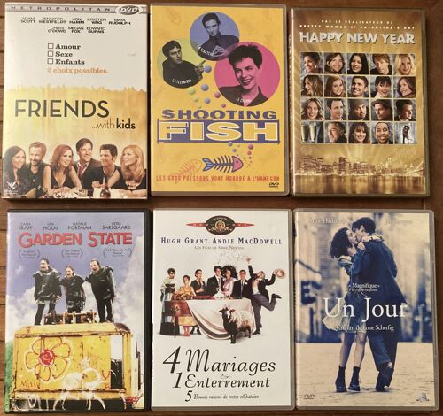 Lot Dvd Comedies Romantiques - Happy New Year, Un Jour, Shooting Fish, Friends With Kids, Garden State, 4 Mariages Et 1 Enterrement