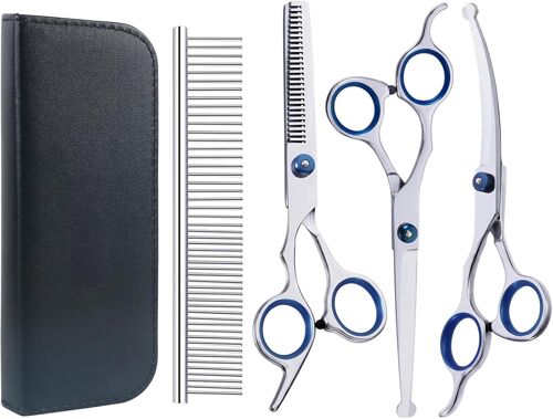 Ciseaux Toilettage Chien 5-En-1,Embouts Ronds Sécurisés,Acier Inox 4cr Pour Chien,Chat,Kit De Ciseaux Professionnels