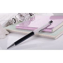 Stylo Bille Cristaux Swarovski Noir Strass Blanc