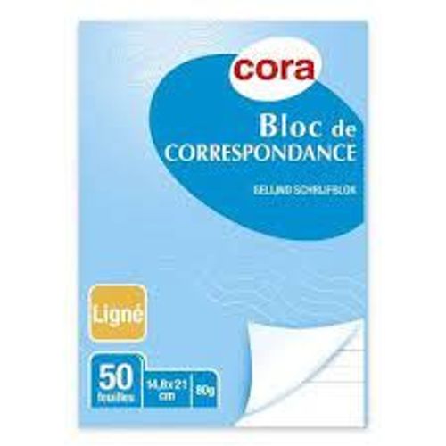 Bloc Correspondance 14,8 X 21 Cm, 50 Feuilles Lignées, Papier 80g