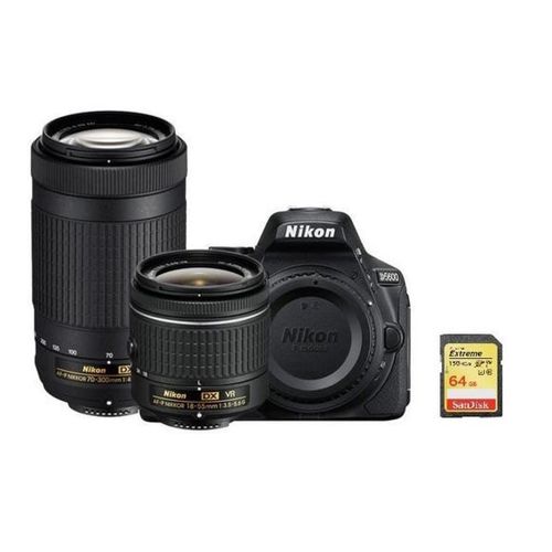 NIKON D5600 reflex 24.2 mpix + objectif TWIN KIT AF-P 18-55MM F3.5-5.6G VR AF-P 70-300MM F4.5-6.3 ED VR DX + 64GB card + bag