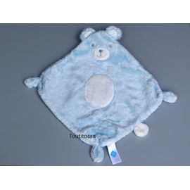 Doudou ours plat bleu blanc pois Tex Baby