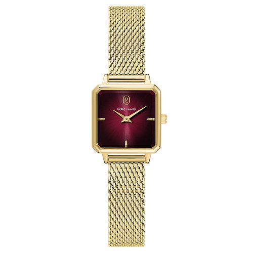 Montre Femme Leonor Doré Cadran Bordeaux Bracelet Acier Milanais Doré 12 Mm