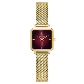 Montre Femme Leonor Doré Cadran Bordeaux Bracelet Acier Milanais Doré 12 Mm