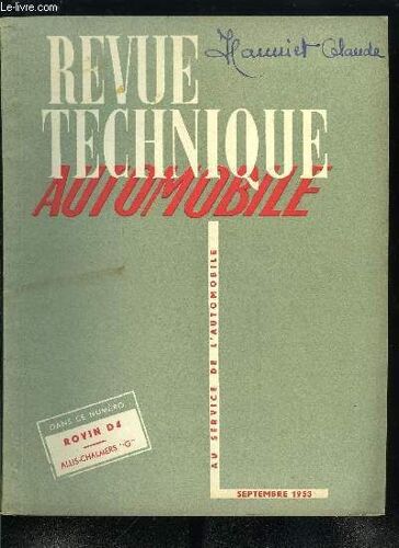 Revue Technique Automobile N° 89 - Constatations Après La Hausse Sur L Essence, Controle Et Remise En État Du Train Avant, De Rovin Type D 4, La Métallisation Par Projection, Les Servo-Directions(...)