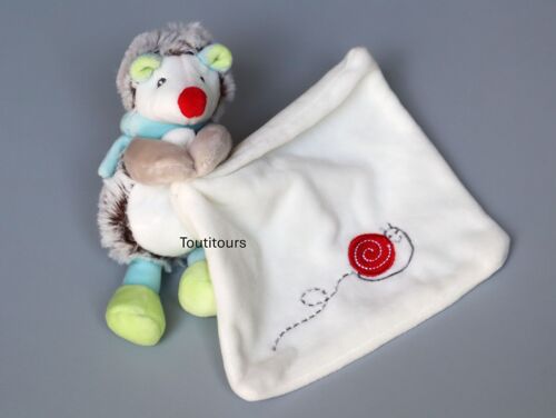 Doudou hérisson blanc bleu vert mouchoir Baby Nat