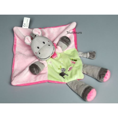 Doudou âne plat rose gris vert Nicotoy