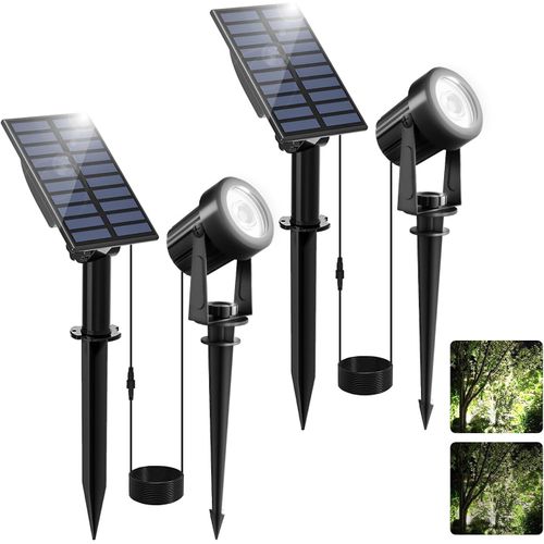 Spot Solaire Extérieur, 2 Jeux De 6000k Projecteur Solaire Exterieur Puissante, Etanche Ip65 Lampe Solaire Exterieur, 2 Modes Lumiere Solaire Pour Jardin, Allée, Chemin, Trottoir, Terrasse