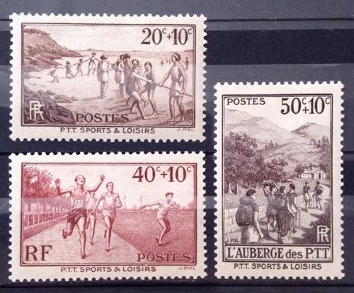 Série Ptt Sports & Loisirs - N° 345 Plaisir De La Plage + 346 Sports + 347 Auberge Des Loisirs Neufs* - Cote 5,55 - France Année 1937 - N25444