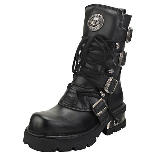 New Rock Block-heel In Metal-look Femme Bottes Plate-forme Noir