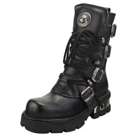 New Rock Block-heel In Metal-look Femme Bottes Plate-forme Noir