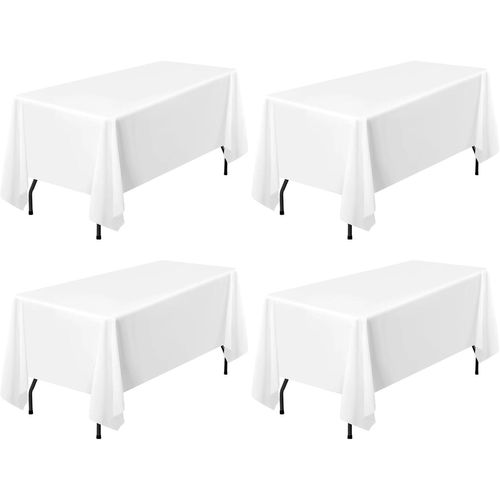 Lot De 4 Nappes Blanches Pour Tables Rectangulaires De 2,4 M, 153 X 320 Cm Nappe Rectangulaire En Polyester Lavable Anti-Rides Pour Mariage, Réception, Banquet