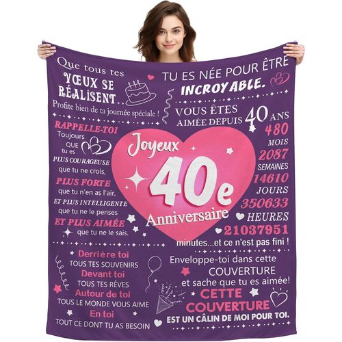 Tianyi-Original 40 Ans Femme Cadeau Plaid Couverture Cadeau D'anniversaire Pour 40 Ans Amie Maman S?ur Copine Épouse Anniversaire Cadeau Idée Canapé Couverture De Sieste Couverture De Châle (40)