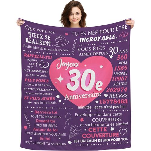 Tianyi-Original 30 Ans Femme Cadeau Plaid Couverture Cadeau D'anniversaire Pour 30 Ans Amie Maman S?ur Copine Épouse Anniversaire Cadeau Idée Canapé Couverture De Sieste Couverture De Châle (30)