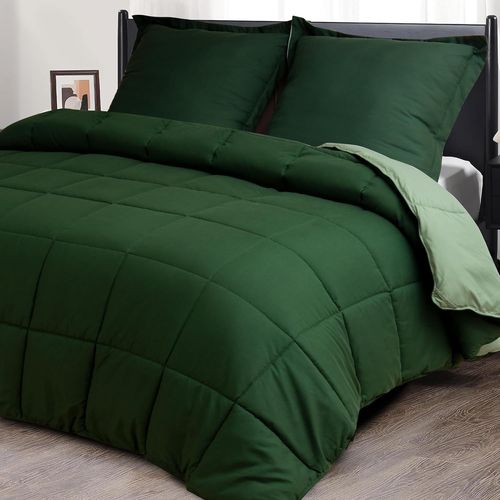 Kalanka-3 Pièces Couette 220x240 Cm Pour Lit 2 Personne \U2013 200gsm Microfibre Douce Couette Réversible Avec 2 Taies D'oreiller 65x65 Cm \U2013 Certifié Oeko-Tex Matelassée Pour Les 4 Saisons(Vert)