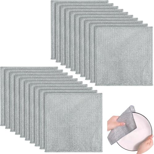 LORANKA-30 Pcs Torchon Multifonctionnel en Fil Métallique Anti-Rayures, 20x20cm Chiffon à Vaisselle en Fil de Fer Torchon Fil Métallique pour Humides et Secs