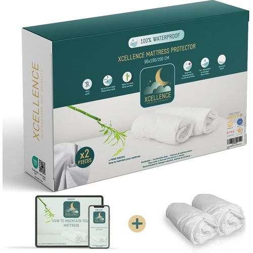 KALANKA-Lot de 2 Protege Matelas 90x190 / 200 cm - Alese Enfant Impermeable Silencieuse - Respirante - 100% Bambou - Hauteur 35-30cm - Naturellement Anti Acarien et Anti Bacterien - Forme Drap Housse