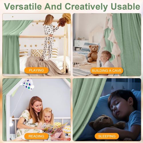 Kalanka-Ciel De Lit Pour Maison, Décoration Ciel De Lit Pour Chambre D'enfant, 100% Coton Muslin Biologique 135 X 360 Cm, Ciel De Lit Pour Montessori Lit D'enfant, Vert Clair