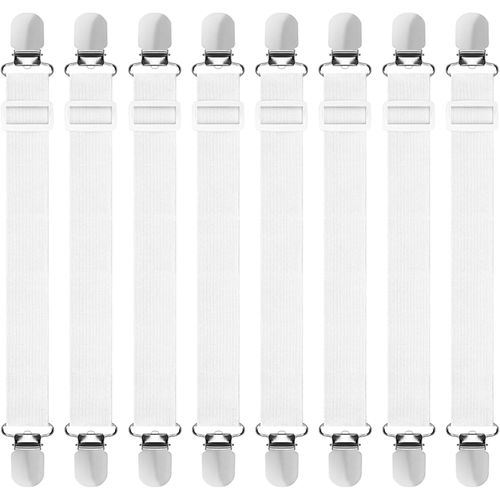 KALANKA-8Pcs Tendeur Drap Housse, Tendeur Drap Housse Élastique, Attache Drap Housse, Attache Sangle de Maintien Ajustable, pour Matelas,Planche à Repasser Ou Canapé (Blanc)