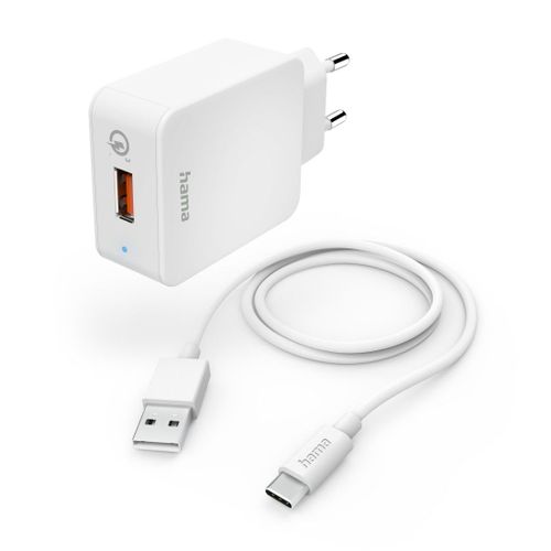 Chargeur rapide avec câble de charge USB-C, Qualcomm®, 19,5 W, 1,5 m, blanc