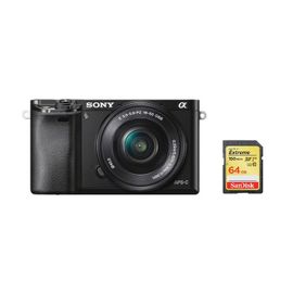 Sony A6000 hybride 24.3 mpix Noir + objectif SEL 16-50MM F3.5-5.6 OSS Black + 64GB SD card