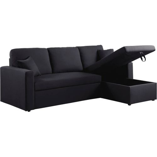 Canapé d'angle convertible "Alain" - 221 x 145 x 85 cm - 3 places - Noir