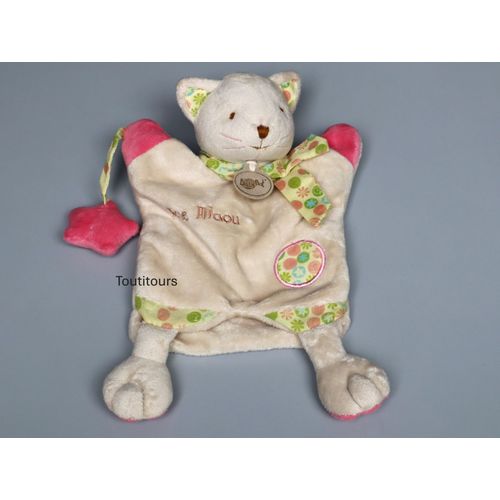 Doudou chat Miaou marionnette beige rose Baby Nat