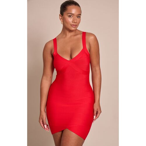 Mini-robe bandage rouge sculptante à détail d'ourlet portefeuille, Rouge