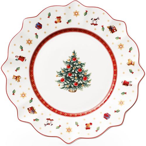 Kalanka-Toy's Delight Assiette Petit-Déjeuner, 24 Cm, Porcelaine Premium, Blanc/Rouge