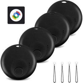 CHENG-Traceur Android Tag, Localisateur d`Objets Bluetooth, avec l`app G00gle Localiser (Android Uniquement), Batterie Remplaçable, pour Clé, Portefeuille, Valise, Sacs à Dos (4 Noir)