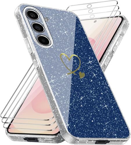 ELVORIX-Coque Compatible avec Samsung Galaxy S25 FE 5G (Pas pour S25), 3 Pièces Protection Écran en Verre Trempé, Housse Souple et Transparent, Étui Anti Empreintes et Paillettes