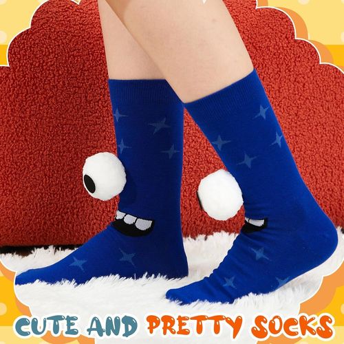 KALANKA-Chaussettes Mignonnes et Rigolotes Monstre Fantaisie Yeux 3D Amusants Motifs de Dessin Animé Tendance et Déjantés Peluche Duveteuse pour Journée des Chaussettes