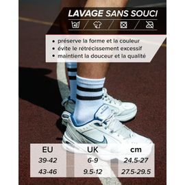 Kalanka-Chaussette Tennis Sport 85% Bambou Mi Haute Homme (3 Paires) Skate Old School Anti Ampoule 39-42, 43-46