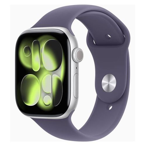 Apple Watch Series 11 GPS 46mm Boitier en Aluminium Argent avec Bracelet Sport Brume Violette S/M