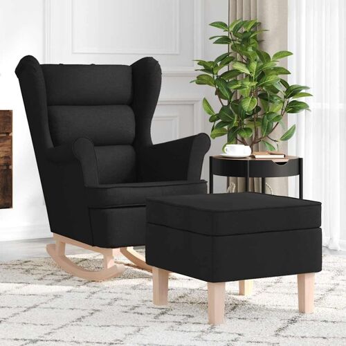 vidaXL Chaise à bascule avec repose-pied Noir Tissu